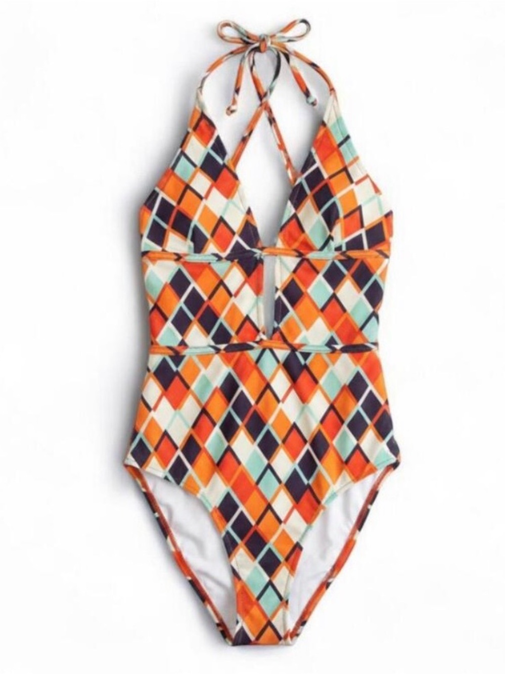 Cupshe Orange Geometric Halter One Piece Swimsuit Womens XXL